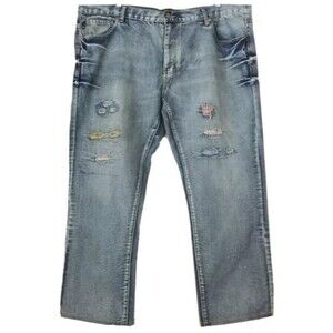 Maxi Milian Blue Distressed Faded Straight Leg Jeans Size 46